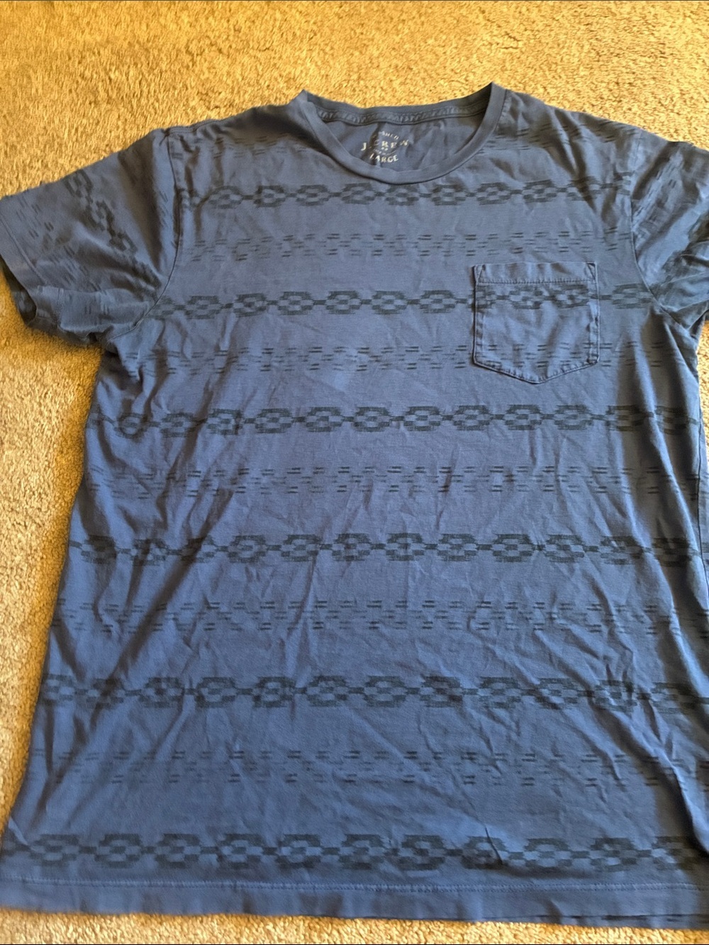 J.Crew Men's Washed Cotton Aztec/Southwestern Geometric Pattern Pocket T-Shirt L